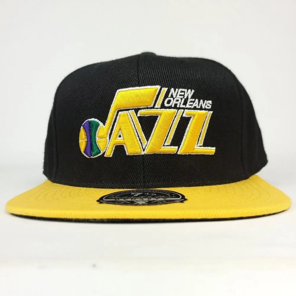 New Orleans Jazz Mitchell &‎ Ness Fitted 7 3/8 Flatbill Hat Cap 3D Logo NWT
